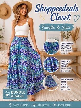 Chelsea & Theodore Blue Paisley Maxi Skirt – NWT – Size Large